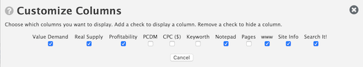 Customize columns screenshot