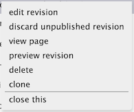 Edit, Dicard, Revision, View Page, Preview, Delete, Clone