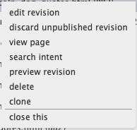 Edit, Dicard, View, Search Intent, Preview Revision, Delete, Clone