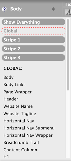 Site Designer stripes-ready menu view